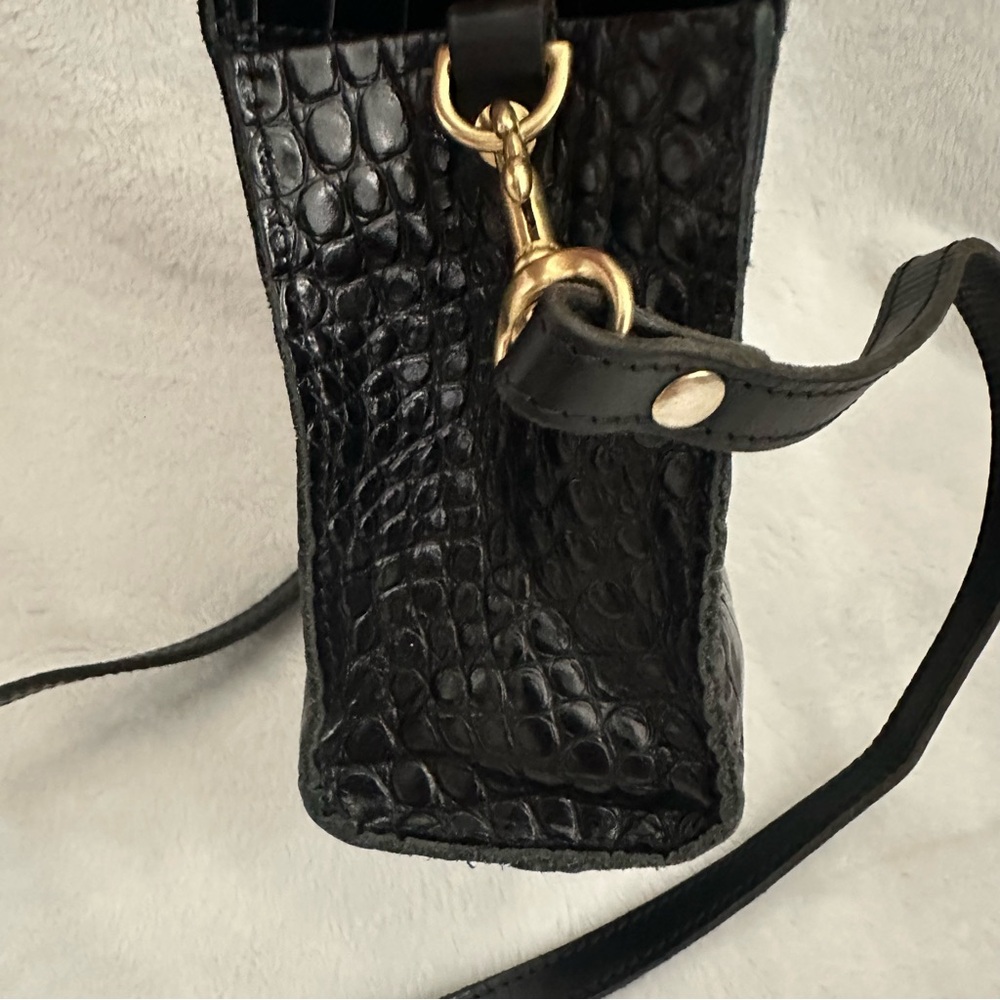 Clare V. Simple Black Croc Bebe Tote Crossbody Bag - Picture 9 of 14